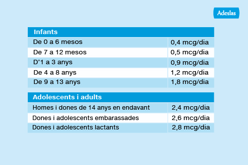 Tabla requerimientos diarios vitamina b12