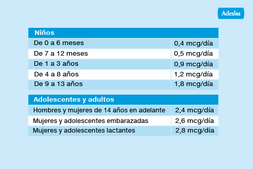 Tabla requerimientos diarios vitamina b12
