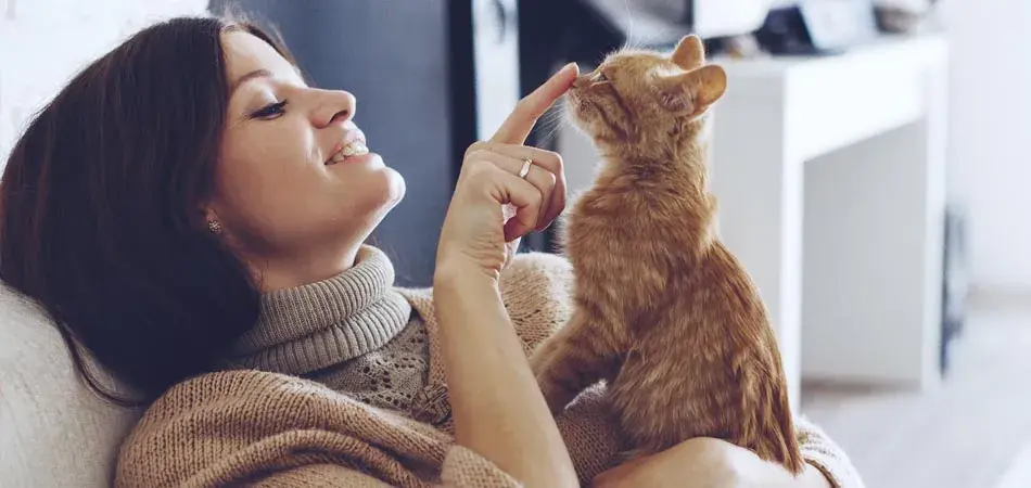 mujer acariciando a un gato